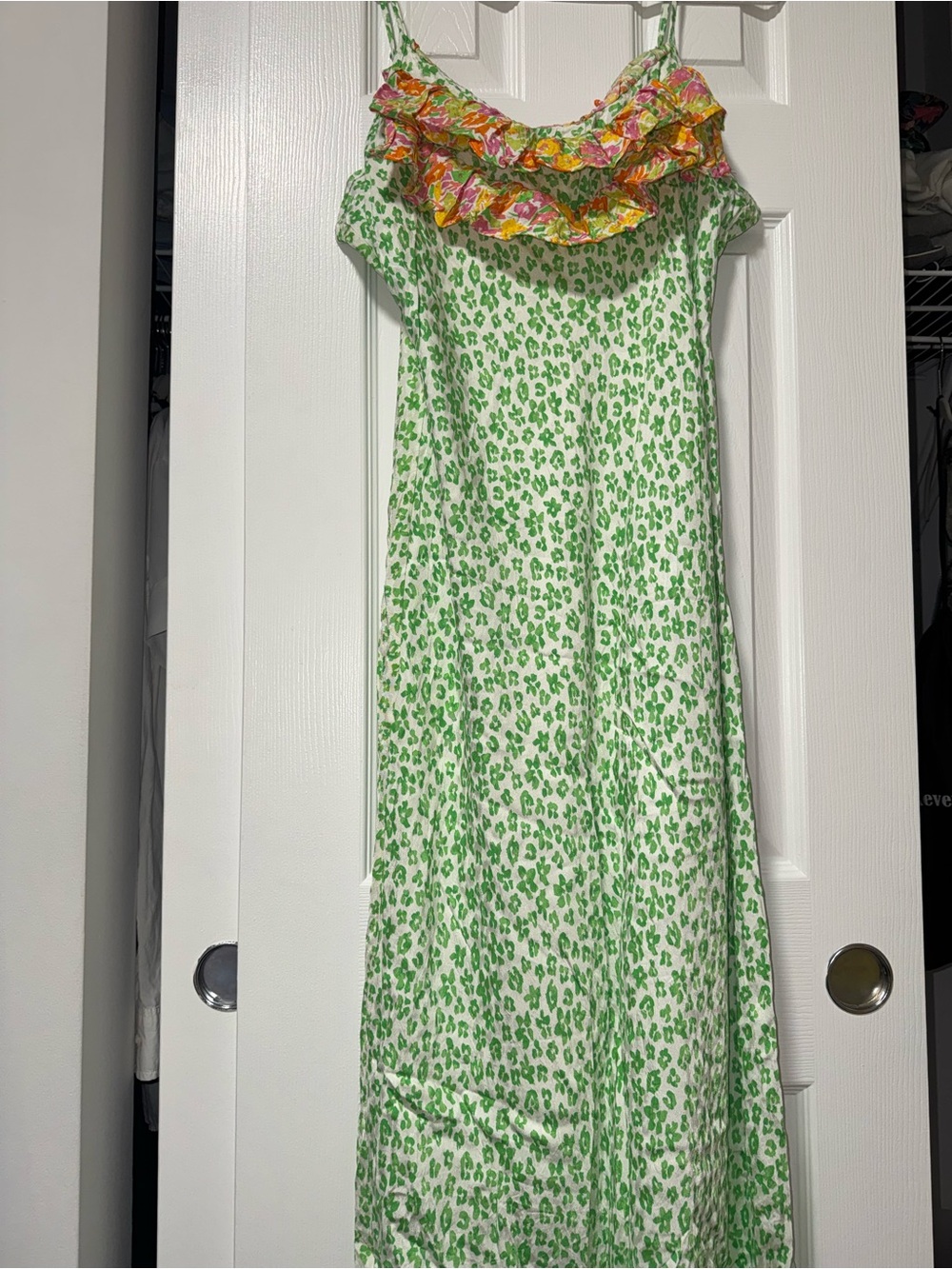 RIXO Green and Multi Ruffle-Trim Maxi Dress